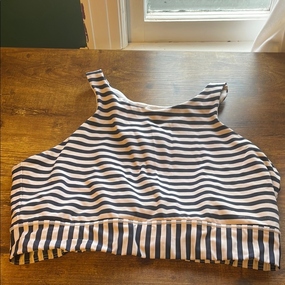 Athleta Navy and White High Neck Sports Bra